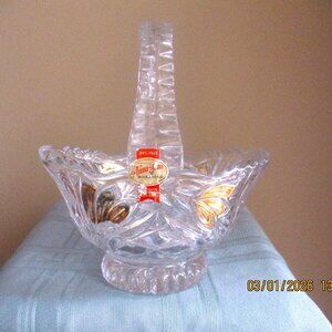 Vintage Anna Hutte Bleikristall 24% Lead Crystal Basket with Gold Trim Accents